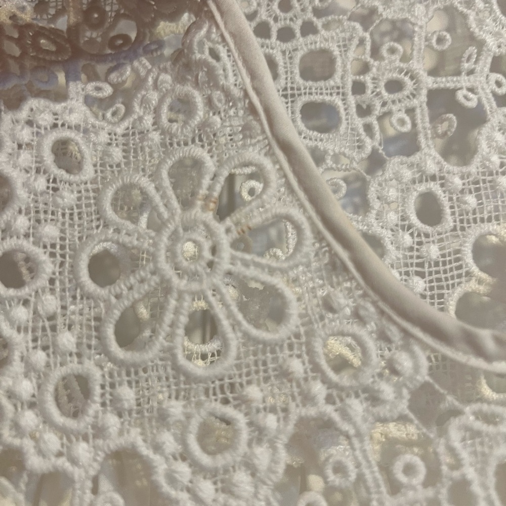 #70 CATHERINE MALANDRINO WHITE LACE YOKE BLOUSE BOHO PEASANT TOP SIZE LARGE - Picture 9 of 10